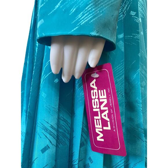 Vintage 80s Melissa Lane Womens Dress Sz 12 Turquise Secretary Midi Long Sleeves - Picture 6 of 10
